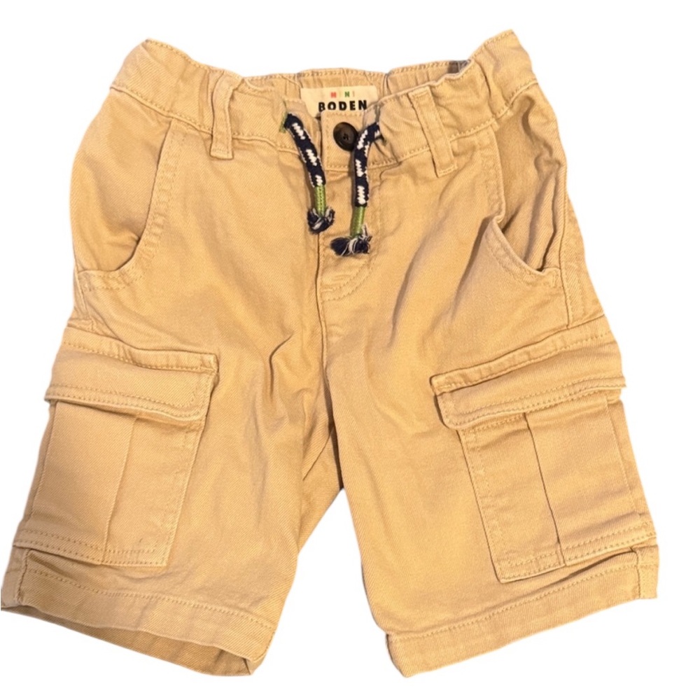 Mini Boden Boys Khaki beige drawstring Cargo Shorts Adjustable Waist Size 5Y EUC